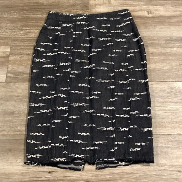 Nanette Lepore Pencil Skirt 2 Dark Blue White Textured Raw Hem Cotton Linen - Picture 13 of 13